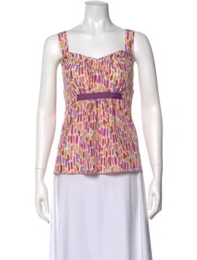 Pre-owned Anna Sui Silk Patterned Top In Green