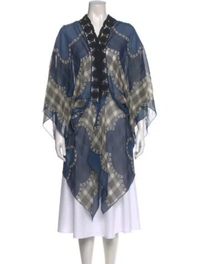 Pre-owned Anna Sui Silk Plaid Print Top In Blue
