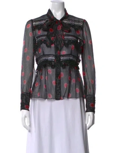 Pre-owned Anna Sui Silk Polka Dot Print Blouse In Black