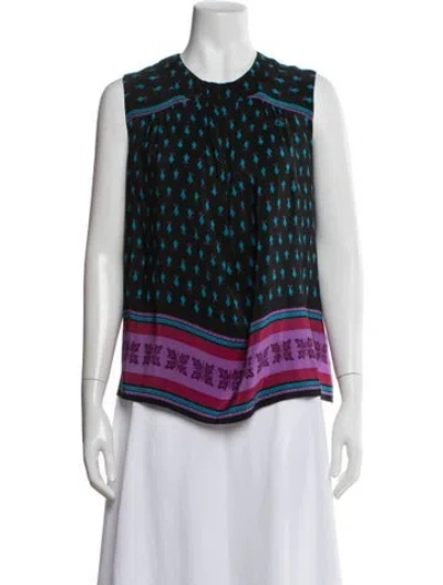Pre-owned Anna Sui Silk Printed Blouse In Black
