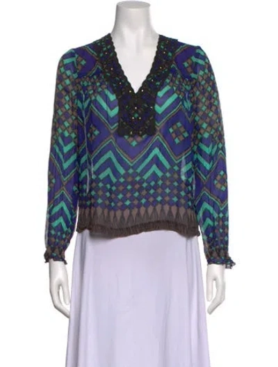 Pre-owned Anna Sui Silk Printed Blouse In Green