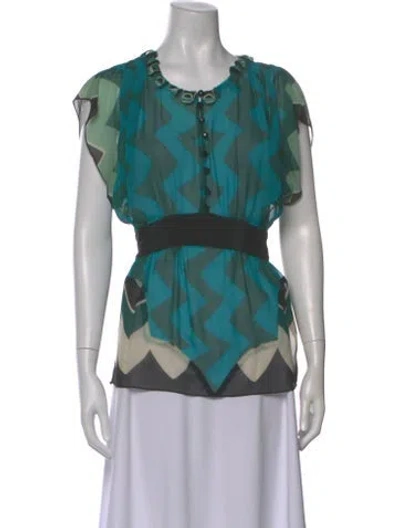 Pre-owned Anna Sui Silk Printed Blouse In Green