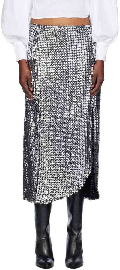 Anna Sui Silver Ruched Midi Skirt In Silver Multi