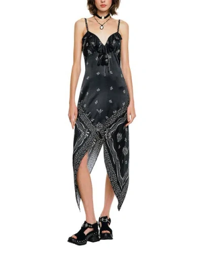 Anna Sui Sketch Roses Chiffon Embroidery Slip Dress In Black