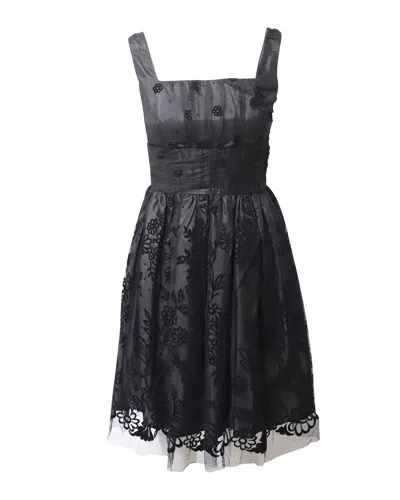 Anna Sui Sleeveless Pleated Lace Dress In Black Polyester
