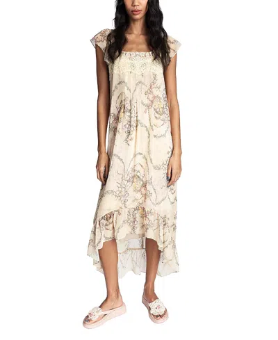 Anna Sui Spirit Bloom Chiffon Ruffle Dress In Neutral