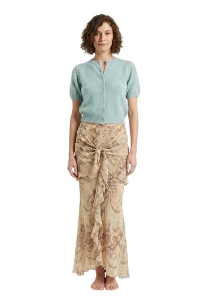 Anna Sui Spirit Bloom Chiffon Skirt In Linen Multi In Orange