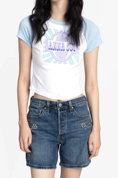 Anna Sui Spring 26 Invitation Baby Tee In Blue
