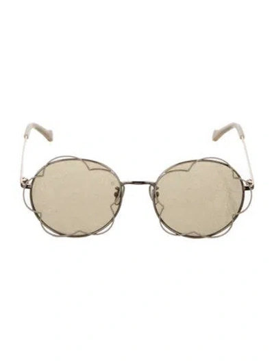 Pre-owned Anna Sui Square Mirrored Sunglasses In Gold