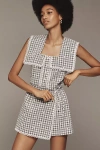 Anna Sui Daisy Embroidery On Gingham Romper In Black