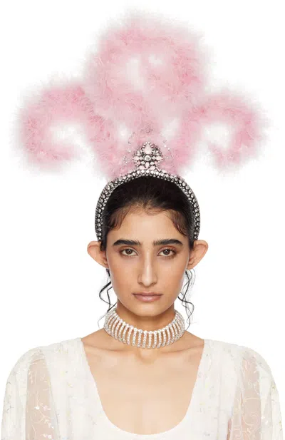 Anna Sui Ssense Exclusive Black & Pink Feathered Headband