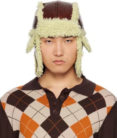Anna Sui Ssense Exclusive Brown Faux-leather Aviator Hat