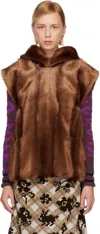 Anna Sui Ssense Exclusive Brown Sleeveless Faux-mink Hoodie In Brown