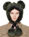 Anna Sui Ssense Exclusive Green Faux Fur Teddy Bear Hat In Green