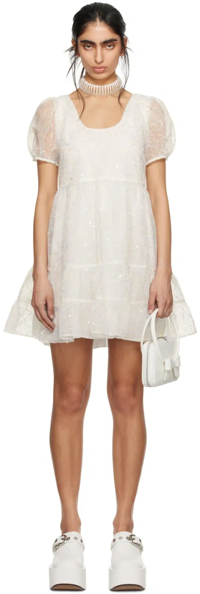 Anna Sui Ssense Exclusive White Gathered Minidress In Cream Multi