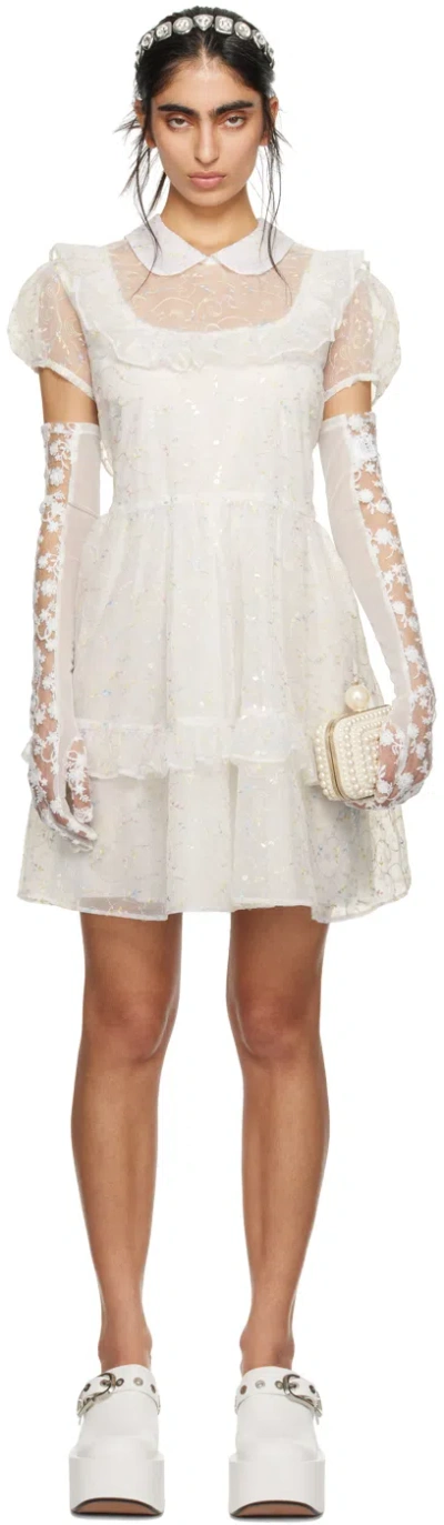 Anna Sui Ssense Exclusive White Ruffled Minidress In Cream Multi