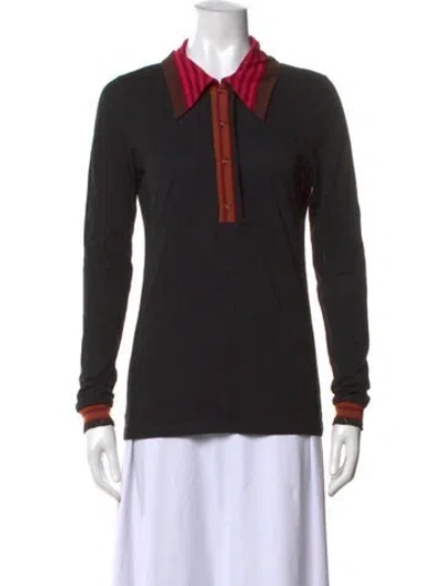 Pre-owned Anna Sui Striped Long Sleeve Polo In Black