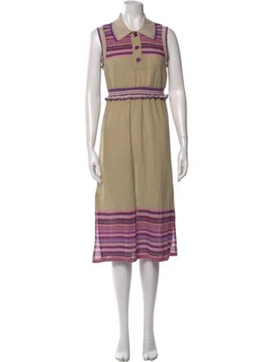 Pre-owned Anna Sui Striped Midi Length Dress In Neutral