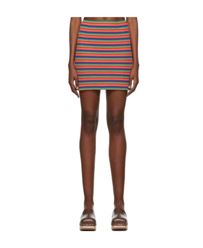 Anna Sui Striped Tight Skirt In Brown