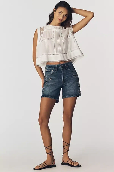 Anna Sui Studded Denim Shorts In Blue