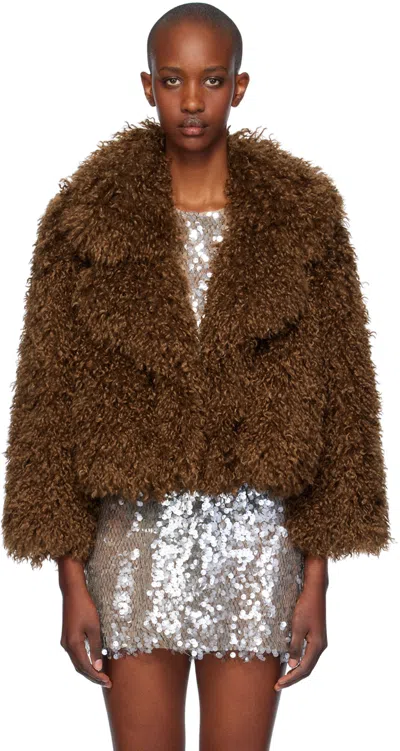 Anna Sui Tan Curly Faux-fur Jacket In Cinnamon