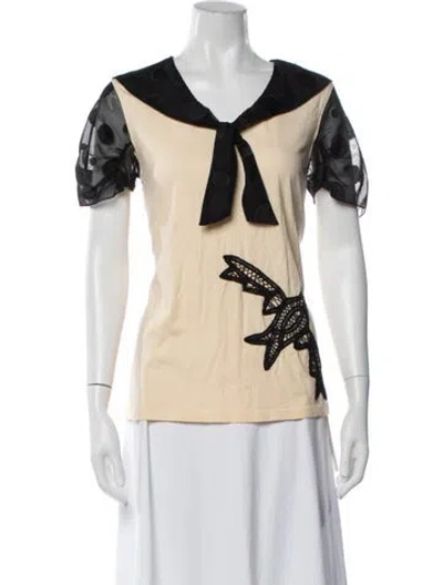 Pre-owned Anna Sui Tie Neck Short Sleeve T-shirt In Black