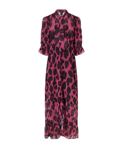 Anna Sui Tie-detailed Ruffled Animal-print Voile Midi Dress In Pink
