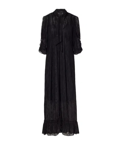Anna Sui Tie-detailed Ruffled Lace Midi Dress In Black