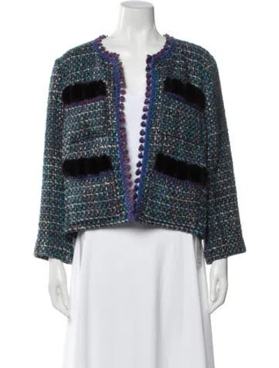 Pre-owned Anna Sui Tweed Pattern Jacket In Blue