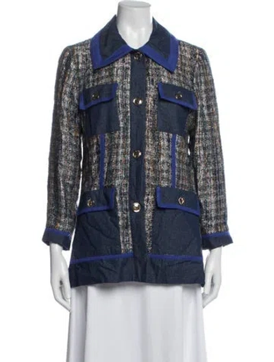 Pre-owned Anna Sui Tweed Pattern Jacket In Blue