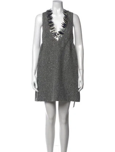 Pre-owned Anna Sui Tweed Pattern Mini Dress In Grey