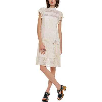 Anna Sui Victorian Lace Combo Drop Waist Dress In White