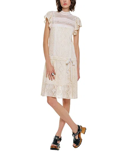 Anna Sui Victorian Lace Combo Drop Waist Dress In White