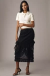 Anna Sui Victorian Lace Ruffle Midi Skirt In Black