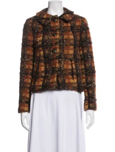 Pre-owned Anna Sui Vintage Plaid Print Jacket In Brown/orange