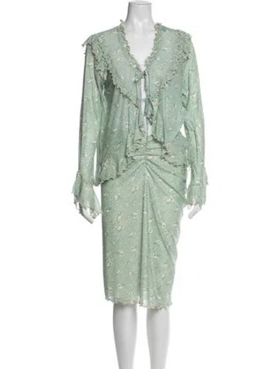 Pre-owned Anna Sui Vintage Printed Skirt Set In Green