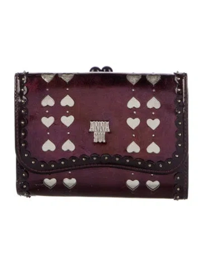 Pre-owned Anna Sui Virgin Wool Printed Compact Wallet In Purple