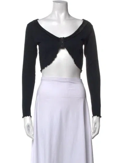 Pre-owned Anna Sui V-neck Long Sleeve Crop Top In Black