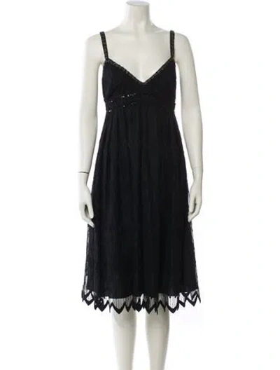 Pre-owned Anna Sui V-neck Midi Length Dress In Black