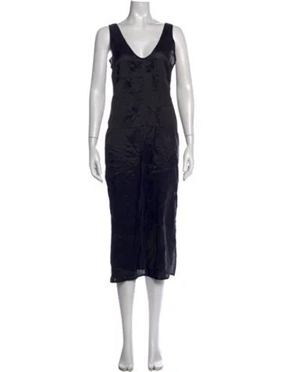 Pre-owned Anna Sui V-neck Midi Length Dress In Black