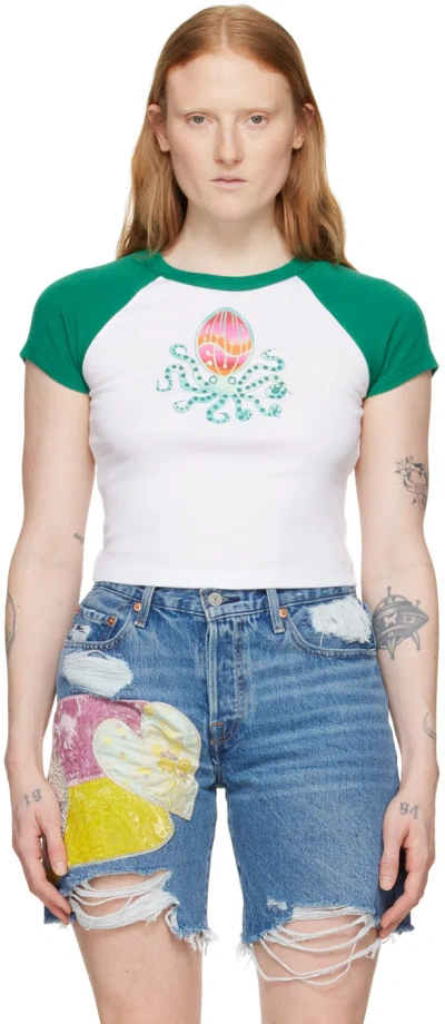 Anna Sui White & Green Octopus T-shirt In Green Multi