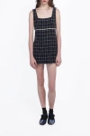 Anna Sui Windowpane Tweed Mini Dress In Denim Multi