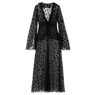 Pre-owned Anna Sui Women's 2010s Shooting Star Black Tulle Coat With Ruffles