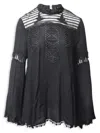 ANNA SUI WOMEN'S ANNA SUI LACE DETAIL LONG SLEEVE BLOUSE IN BLACK VISCOSE