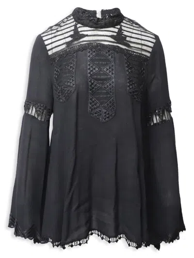 Anna Sui Women's  Lace Detail Long Sleeve Blouse In Black Viscose