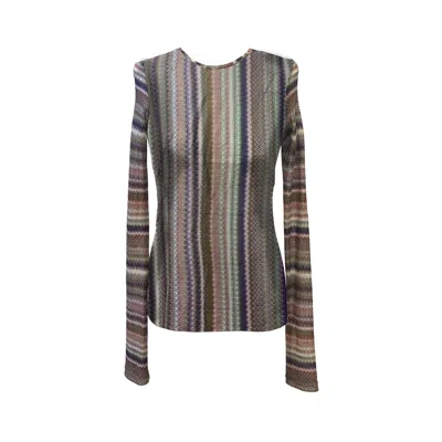 Anna Sui Women's Pink / Purple Wavy Chevron Knit Long Sleeve Stripe Top In Multi