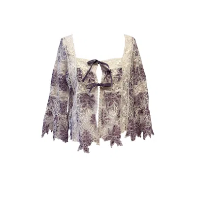 Anna Sui Women's Pink / White Medallion Floral Lace Tie Blouse In Multi