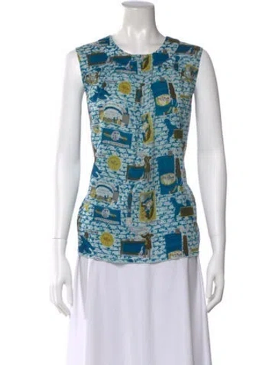 Pre-owned Anna Sui Wool Graphic Print Top In Blue