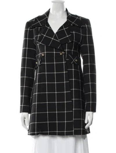 Pre-owned Anna Sui Wool Plaid Print Coat In Black