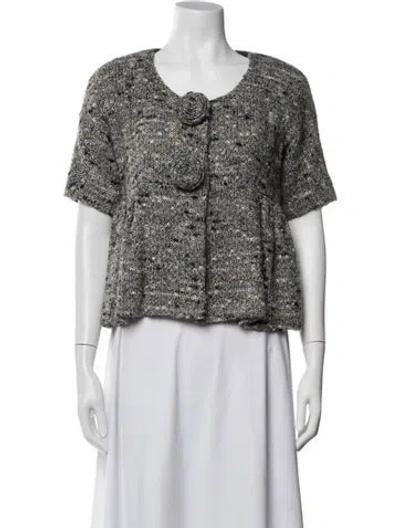 Pre-owned Anna Sui Wool Tweed Pattern Top In White